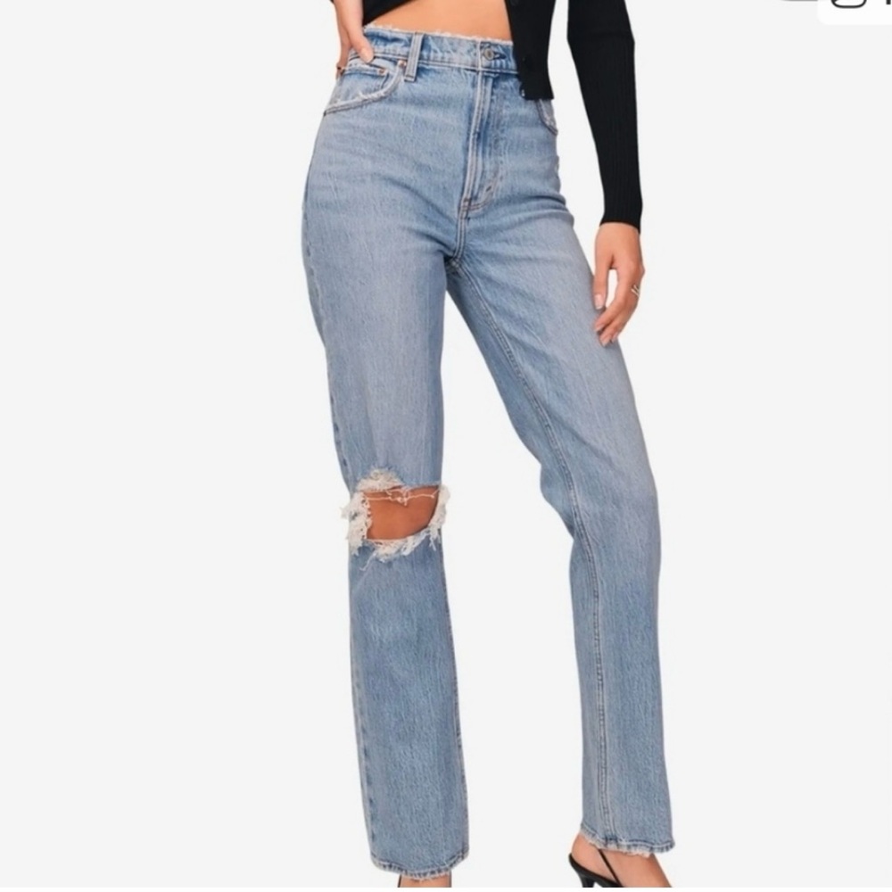 Abercrombie & Fitch The 90s Straight Ultra High Rise Jeans Distressed Size 14R
